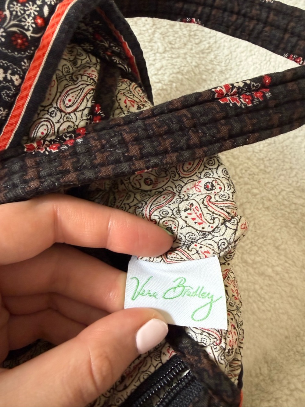 Y2K Vintage Vera Bradley Toggle Tote Bag Brown Houndstooth pre 2006 - Picture 5 of 7